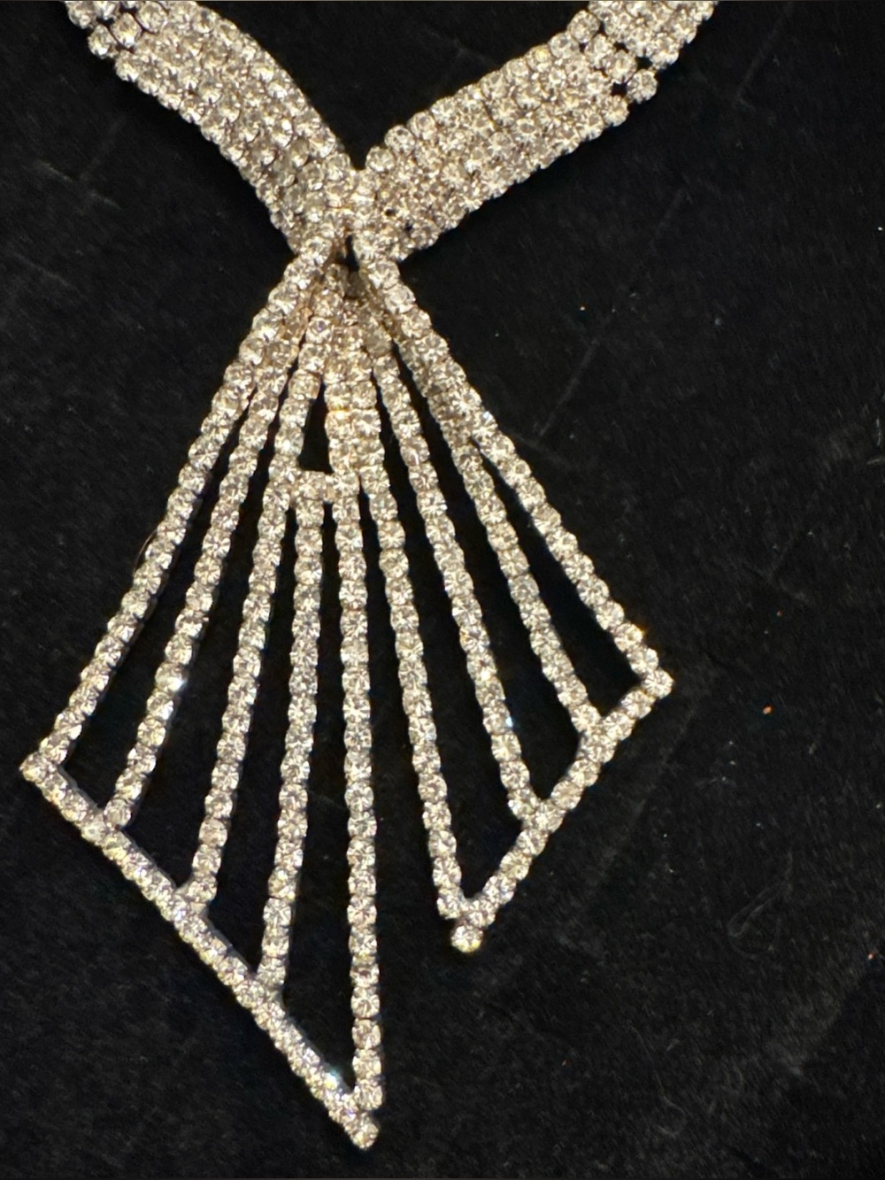 Rhinestone Choker Collar Necklace Silver Tone Y Drop Fringe Statement Jewelry
